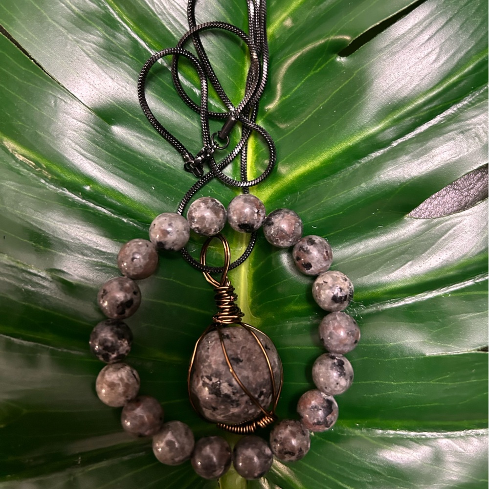 YOOPERLITE wire wrapped chunky pendant & bracelet set ARTISAN MADE